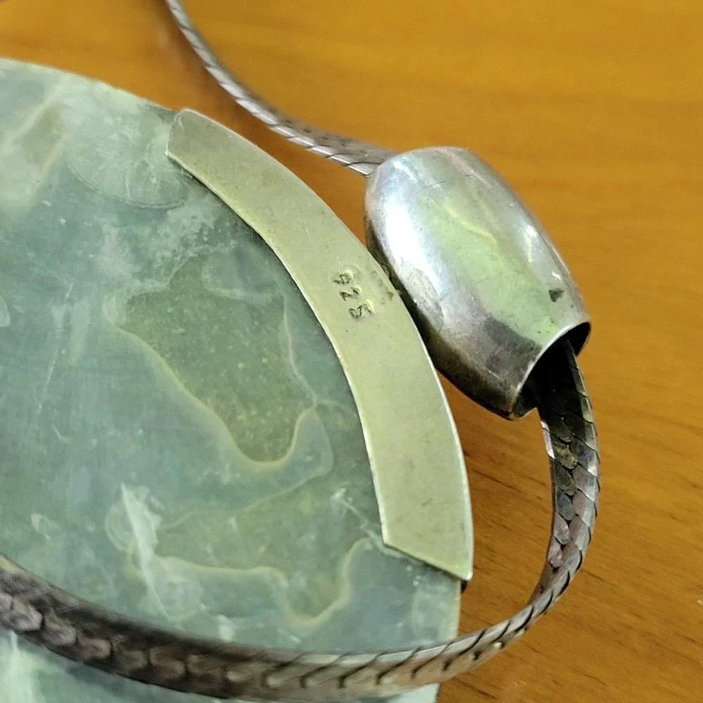 Vintage 925 Sterling Silver Italy Herringbone Shiva Eye Abalone Necklace